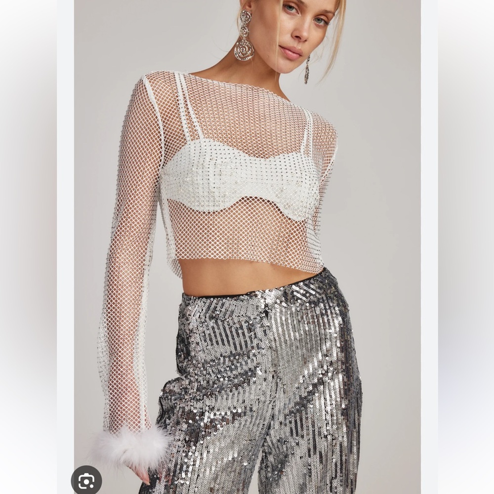 Martini White Rhinestone Mesh Top